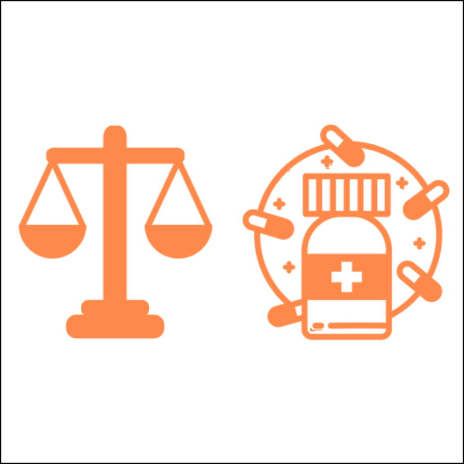 Balança da Justiça e medicamentos