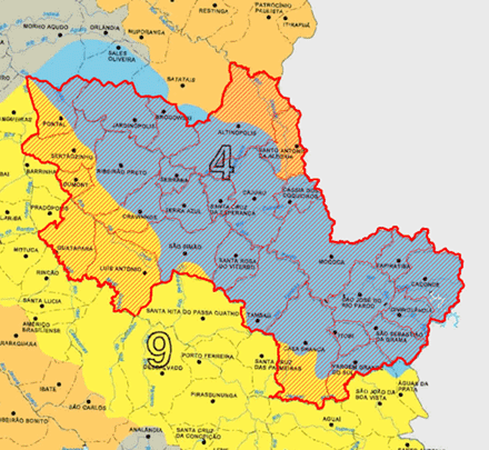 mapa cartográfico da região compreendida pelos municípios desta regional