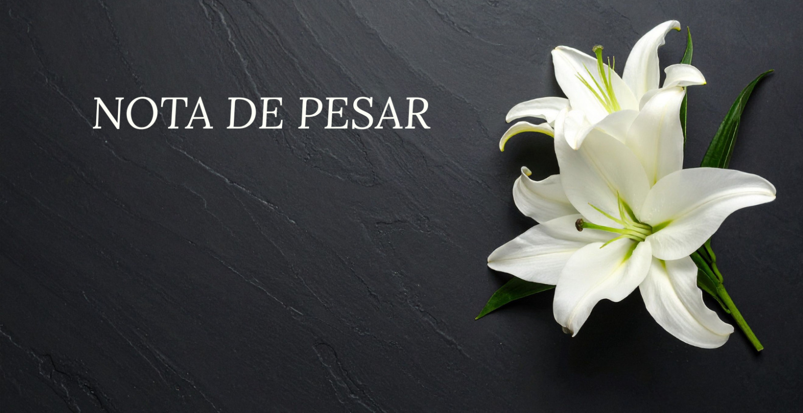 Imagem de fundo preto com lírio branco abaixo à direita. Acima, lê-se NOTA DE PESAR