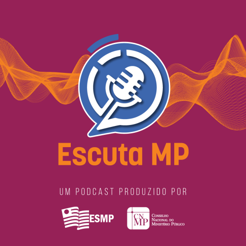 imagem de fundo vinho com um microfone nas cores azul e branca, ondas laranjas e Escuta MP escrito em laranja